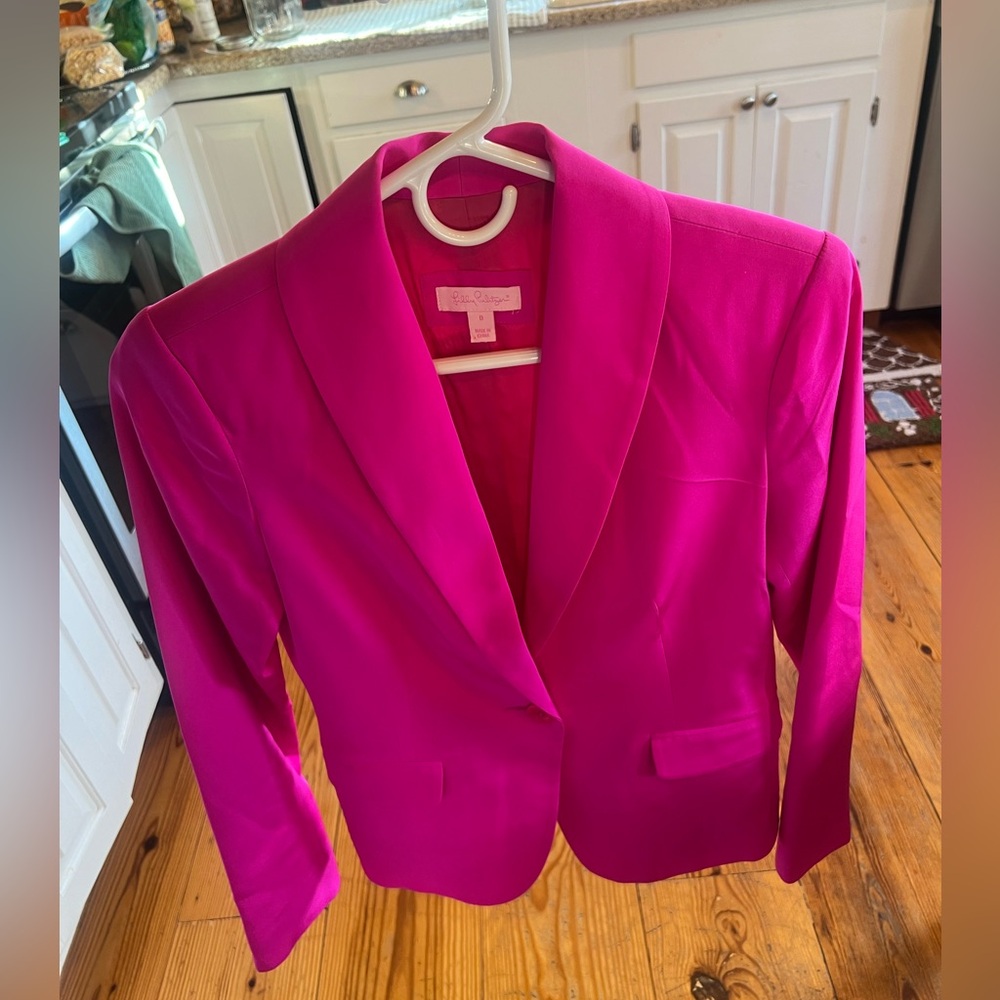 Lilly Pulitzer Campbell Hot Pink 100% Silk Blazer Sz 0 Single Button EUC
